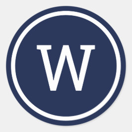 Stijlvol Modern Monogram Navy Blauwe Ronde Sticker