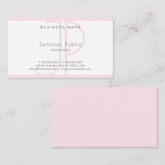 Stijlvol modern monogram roze witte kleur luxe visitekaartje (Voorkant / Achterkant)