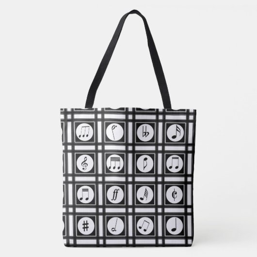 Stijlvol modern muzikaal notenpatroon tote bag (Voorkant)
