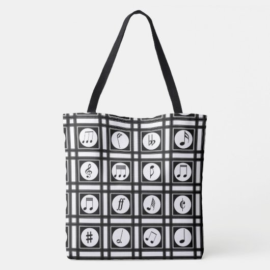 Stijlvol modern muzikaal notenpatroon tote bag (Achterkant)