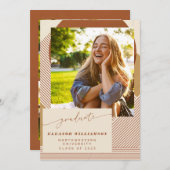 Stijlvol Modern Neutral Geometric Photo Afstuderen Aankondiging (Voorkant / Achterkant)