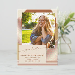 Stijlvol Modern Neutral Geometric Photo Afstuderen Aankondiging
