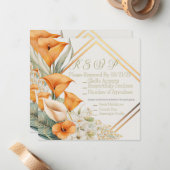 Stijlvol modern Oranje en Ivory Calla Lily RSVP Notitiekaartje (Voorkant / Achterkant in situ)