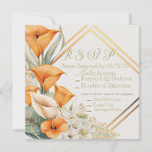 Stijlvol modern Oranje en Ivory Calla Lily RSVP Notitiekaartje (Voorkant)
