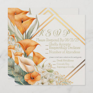 Stijlvol modern Oranje en Ivory Calla Lily RSVP Notitiekaartje