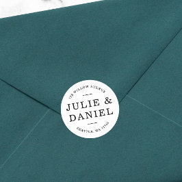 Stijlvol, modern paar retouradres ronde sticker