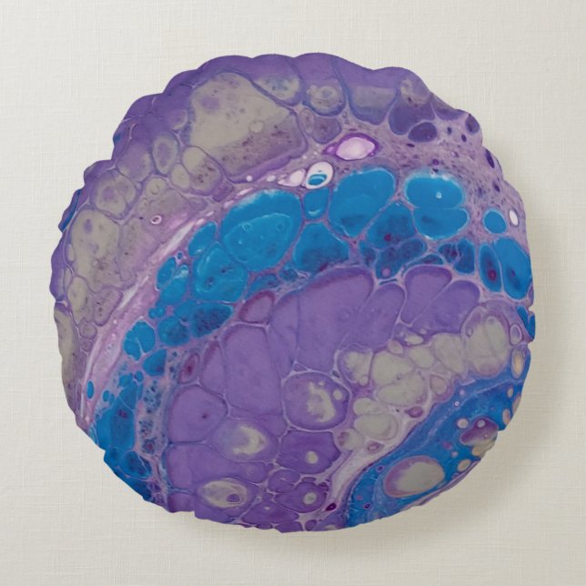 Stijlvol Modern Paarse Blauw Grijs Abstract Rond Kussen (Voorkant)