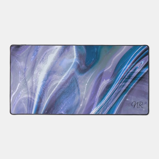 Stijlvol Modern Paarse en Blauwe Marmer Monogram t Bureaumat (Voorkant)