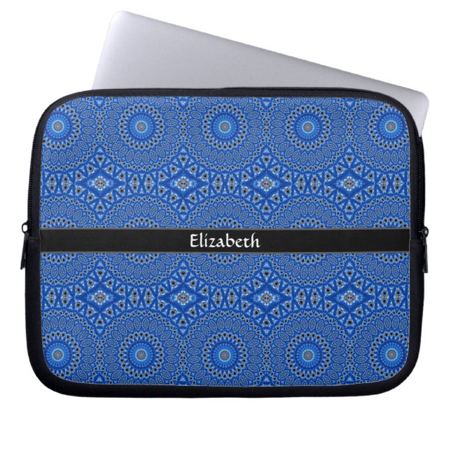 Stijlvol, modern, persoonlijk patroon blauw zwart laptop sleeve (Voorkant)