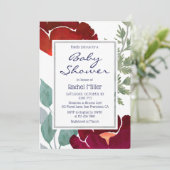 Stijlvol Modern Red Waterverf Floral Baby shower Kaart (Staand voorkant)