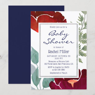 Stijlvol Modern Red Waterverf Floral Baby shower Kaart