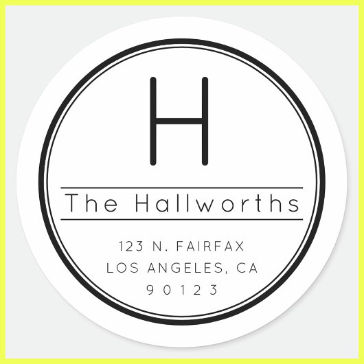 Stijlvol modern retour adres & monogram ronde sticker