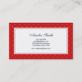 Stijlvol modern rood & wit polka dot blauw lint visitekaartje (Achterkant)