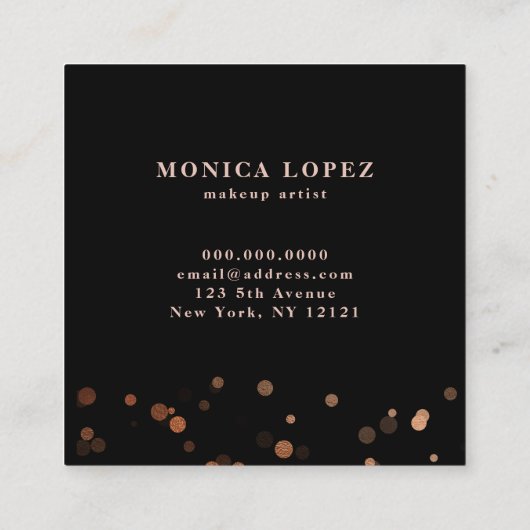 Stijlvol modern roos goud confetti stippen vierkante visitekaartje (Achterkant)