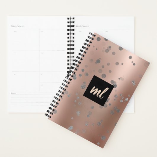 Stijlvol modern roos goud zilveren confetti stippe planner (Display)