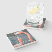 Stijlvol modern roze flamingos Photo Besties Scrip Stenen Onderzetter (Zijkant)