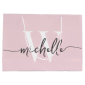 Stijlvol modern roze monogram initiaal script groot cadeauzakje (Achterkant)