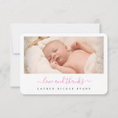 Stijlvol modern Roze Script Girl-Baby shower Bedankkaart (Voorkant)