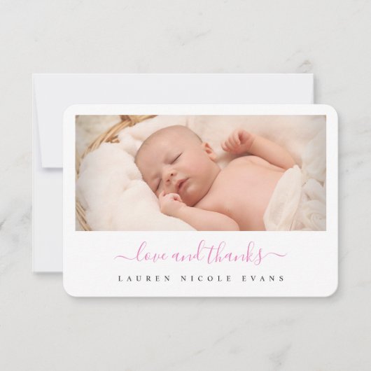 Stijlvol modern Roze Script Girl-Baby shower Bedankkaart (Voorkant)