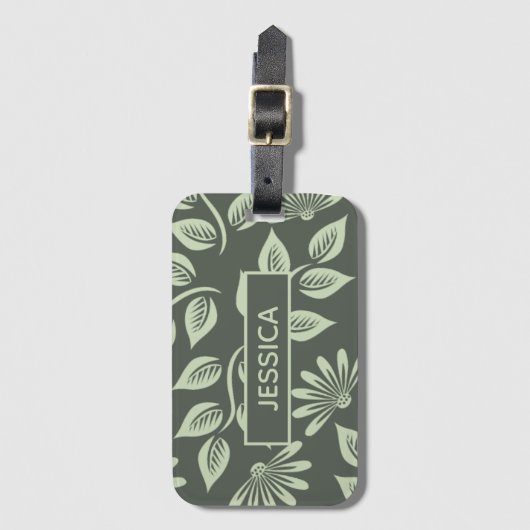Stijlvol modern Sage Floral Pattern op maat Bagagelabel (Voorkant (verticaal))