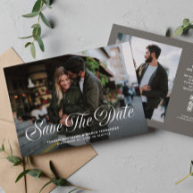Stijlvol modern schrift twee foto's trouwen