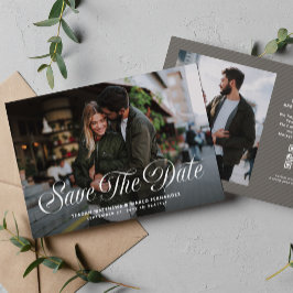 Stijlvol modern schrift twee foto's trouwen save the date