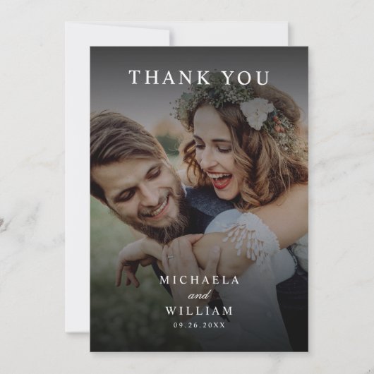 Stijlvol Modern Script 2-foto bruiloft Bedankkaart (Voorkant)