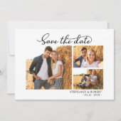 Stijlvol modern script 3 fotocollage bruiloft save the date (Voorkant)