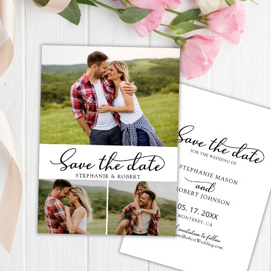 Stijlvol modern script 3 fotocollage bruiloft save the date