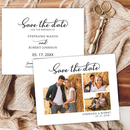 Stijlvol modern script 3 fotocollage bruiloft save the date