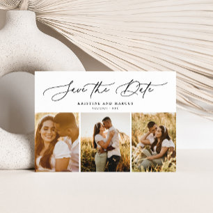 Stijlvol, modern script, 3-Photo Multi Save The Date