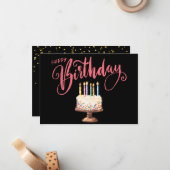 Stijlvol Modern Script Kleurrijke Happy Birthday Notitiekaartje (Voorkant / Achterkant in situ)