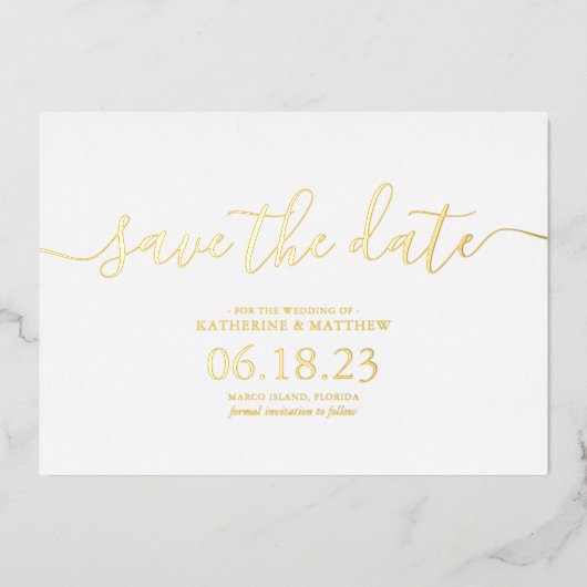 Stijlvol Modern Script Trouwkaart 'Save the Date' Folie Uitnodiging (Voorkant)