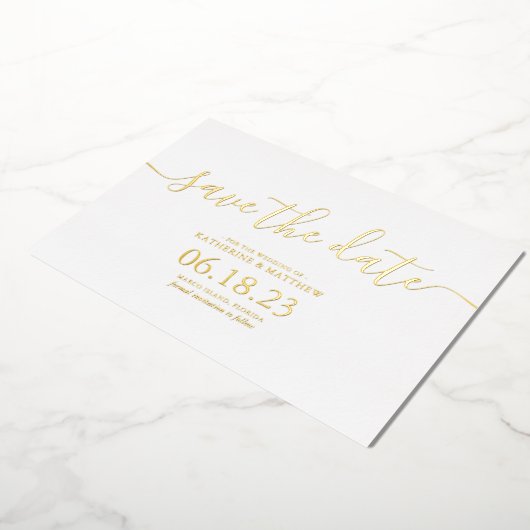 Stijlvol modern Script Weddenschap Sparen de Datum Folie Uitnodiging (Gedraaid)