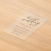 Stijlvol Modern Script Zwart Bruiloft Acryl Uitnodigingen (Laagn)