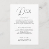 Stijlvol modern script zwart wit bruiloft details informatiekaartje (Voorkant)