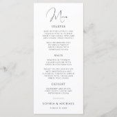 Stijlvol modern script zwart-wit bruiloft menu (Voorkant)