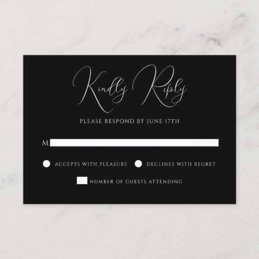 Stijlvol Modern Script Zwart-Wit Bruiloft RSVP Kaartje (Voorkant)