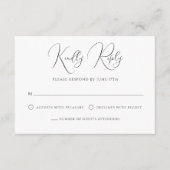 Stijlvol modern script zwart-wit bruiloft RSVP kaartje (Voorkant)