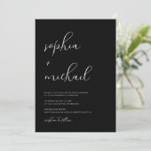 Stijlvol Modern Script Zwart-Wit Huwelijk Kaart (Staand voorkant)