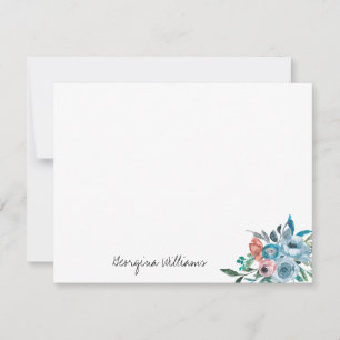 Stijlvol Modern Sky Blue Peach Coral Floral Script Notitiekaartje