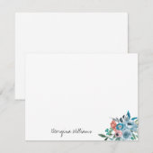 Stijlvol Modern Sky Blue Peach Coral Floral Script Notitiekaartje (Voorkant / Achterkant)