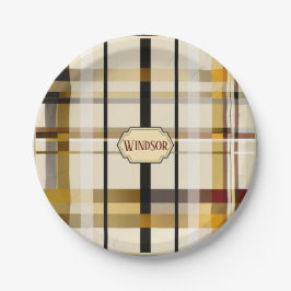 Stijlvol modern taupe en gouden ruitmotief papieren bordje