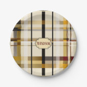 Stijlvol modern taupe en gouden ruitpatroon papieren bordje (Voorkant)