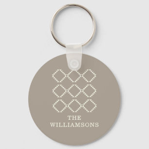 Stijlvol modern vuurhuis Geometric in Taupe Name Sleutelhanger