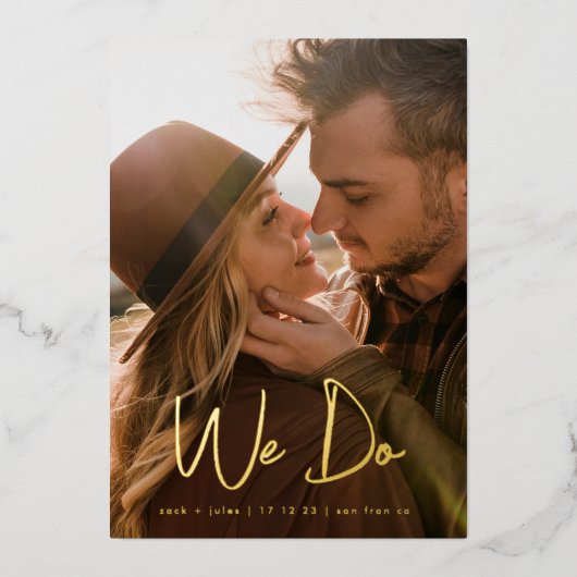 Stijlvol modern we maken gouden foto om de datum o folie uitnodiging (Voorkant)