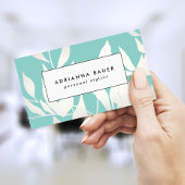 Stijlvol modern wit en turquoise bladeren patroon visitekaartje