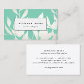 Stijlvol modern zilver & munt groen blad patroon visitekaartje (Voorkant / Achterkant)