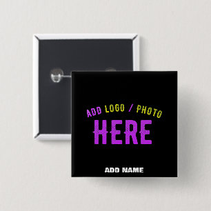 STIJLVOL MODERN  ZWART GEVERIFIEERD BRANDED VIERKANTE BUTTON 5,1 CM