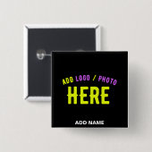 STIJLVOL MODERN  ZWART GEVERIFIEERD BRANDED VIERKANTE BUTTON 5,1 CM (Voorkant /achterkant)